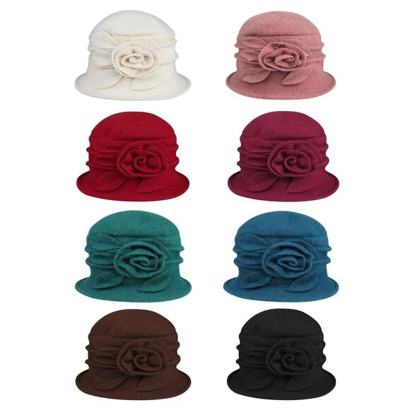 8166 Women Beret Hat French Vintage Floral Wool Dress Cloche Classic Winter
